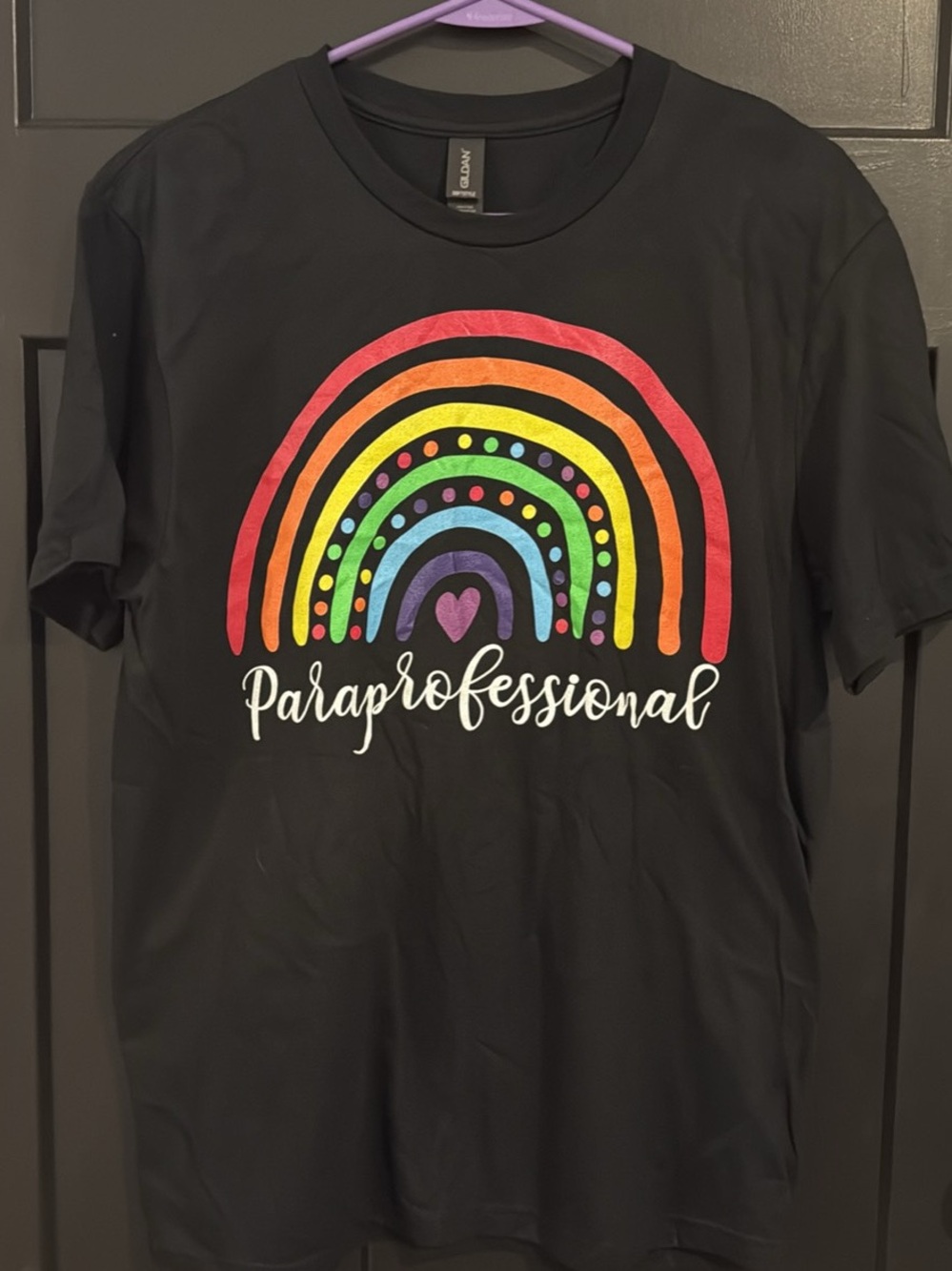 Gildan Black Paraprofessional Rainbow Graphic Tee